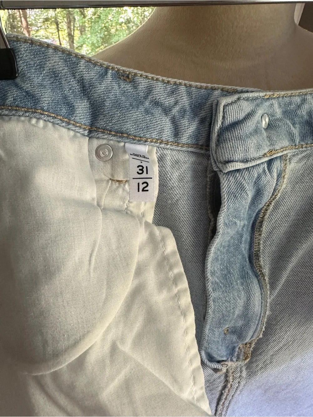 LOFT Light Blue Denim A-Line Skirt with Tan Woven Belt